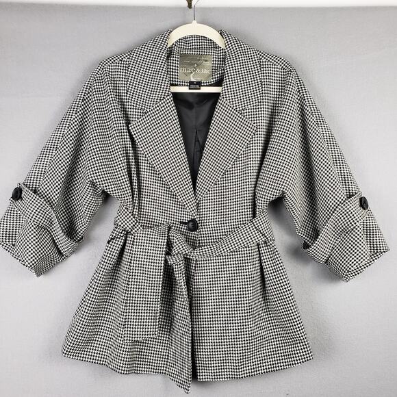 mac & jac Jackets & Blazers - Mac & Jac Size 10 Belted Houndstooth Coat Black White Preppy Classic Academia
